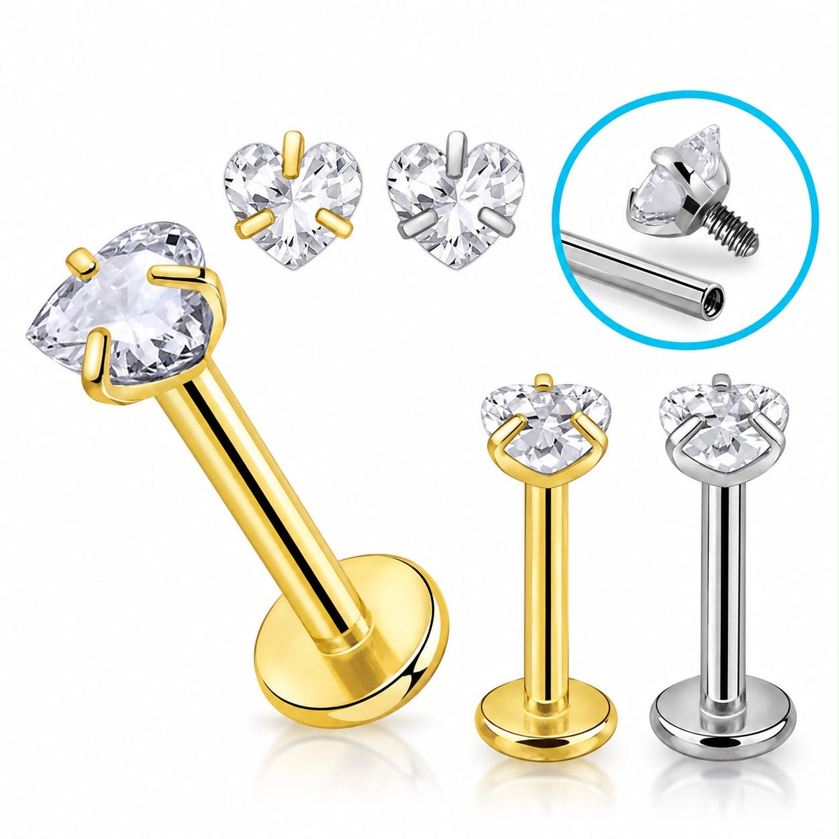 Titánová labreta ASTM F136 s 3 mm CZ srdiečkom