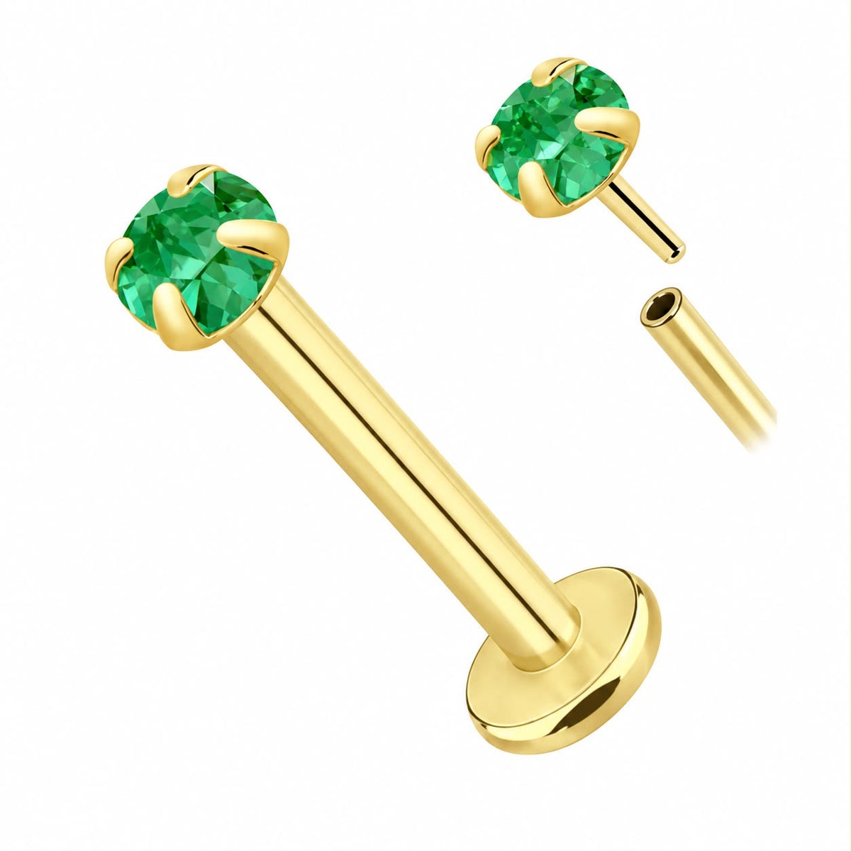 Labreta zo 14K zlata s pravým smaragdom – Threadless Push Pin