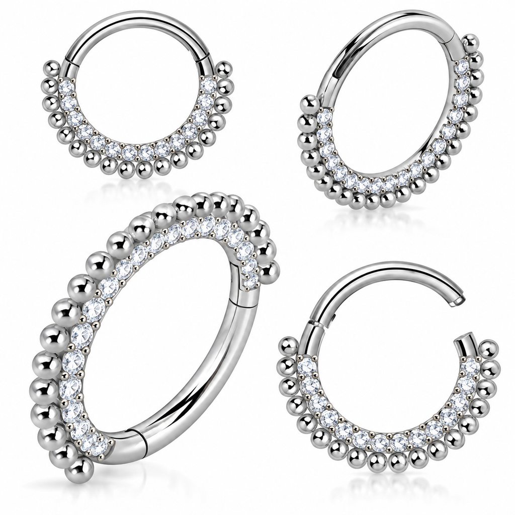 Titánový segmentový krúžok ASTM F136 s CZ kamienkami a Ball Chain dizajnom