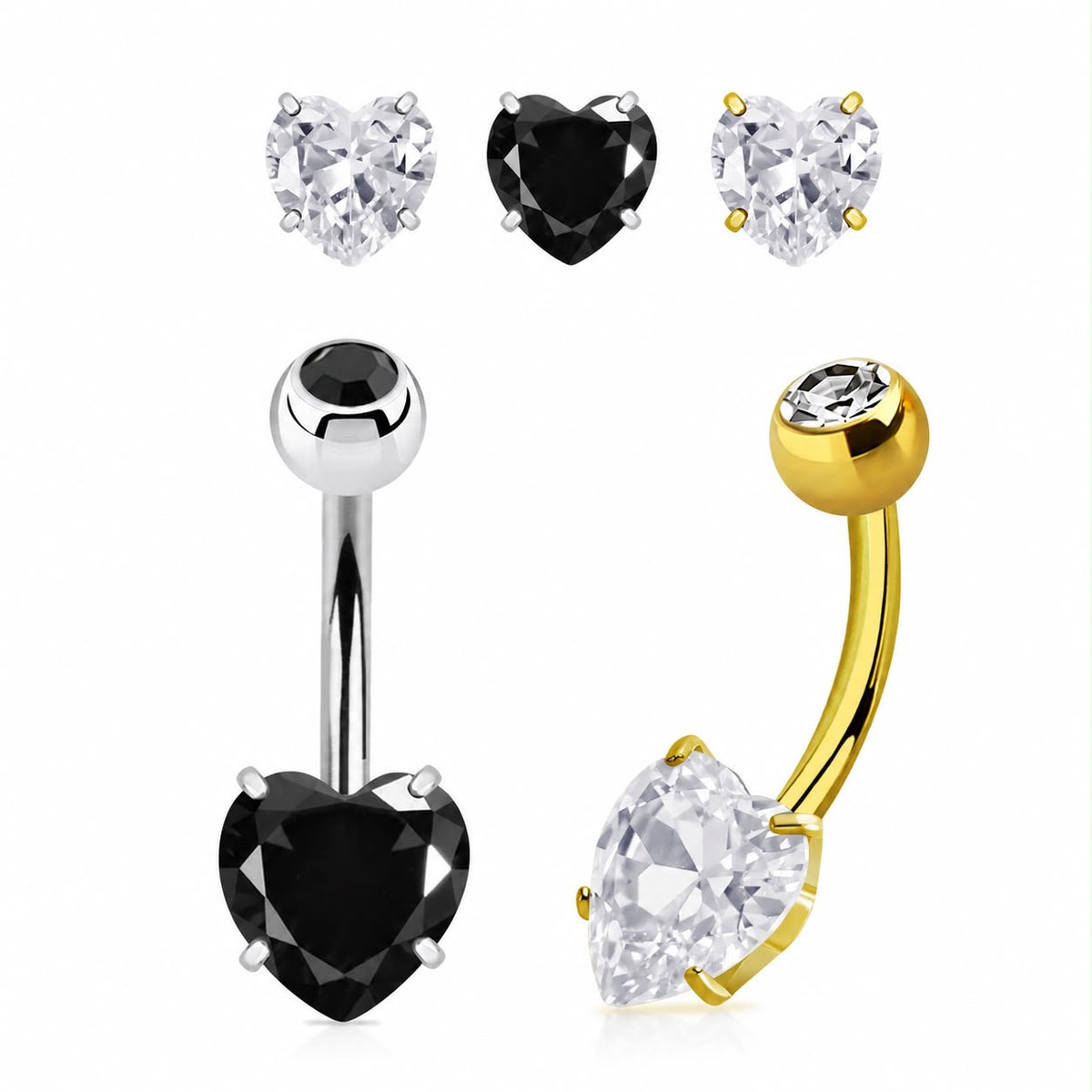 Piercing do pupka z chirurgickej ocele 316L so srdiečkom a CZ kamienkami