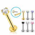 Zlatá titánová labreta ASTM F136 s CZ kamienkom – Threadless Push Pin 16G
