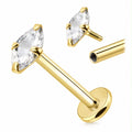Labreta zo 14K zlata s Marquise CZ kamienkom – Threadless Push Pin