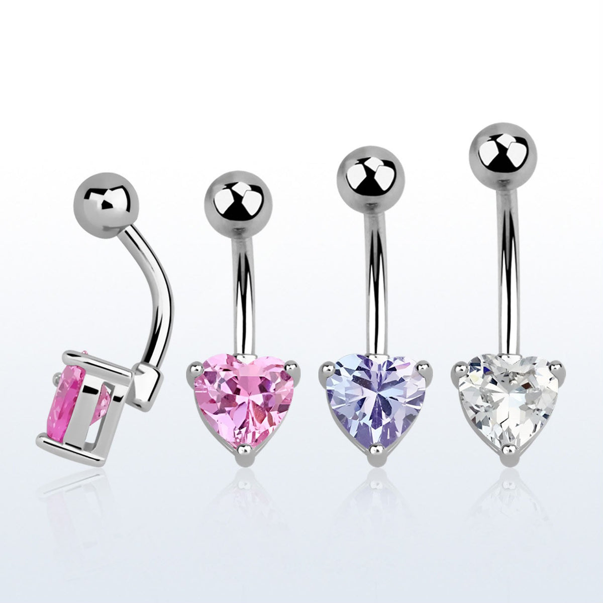 Piercing do pupka z chirurgickej ocele 316L s visiacim srdiečkom a CZ kamienkom